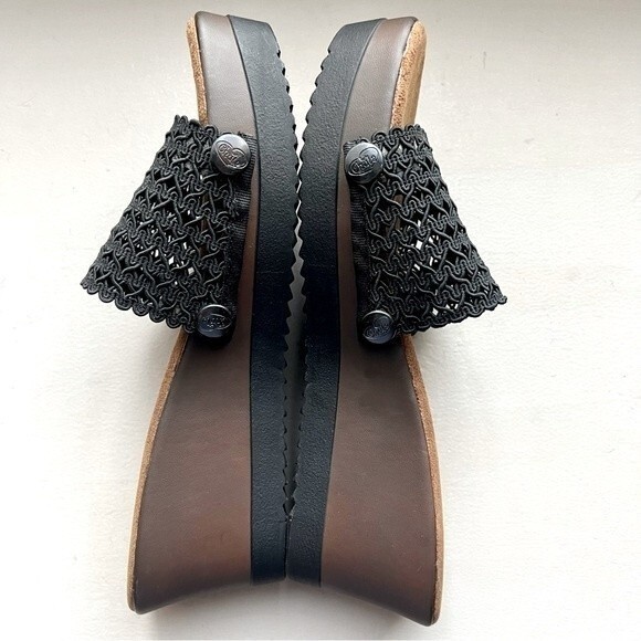 Chula Black Mesh Slide Sandals w/ Wedge Heels & Interchangeable Strap Size 9 - Picture 4 of 15